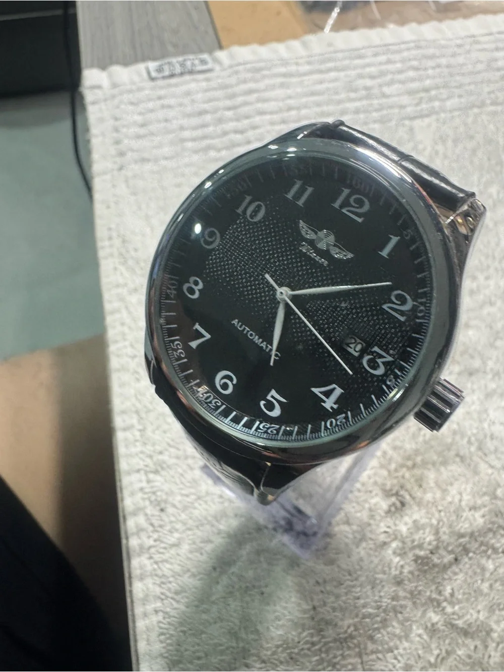 Winner Men's Automatic Black Dial Watch with Silver Case